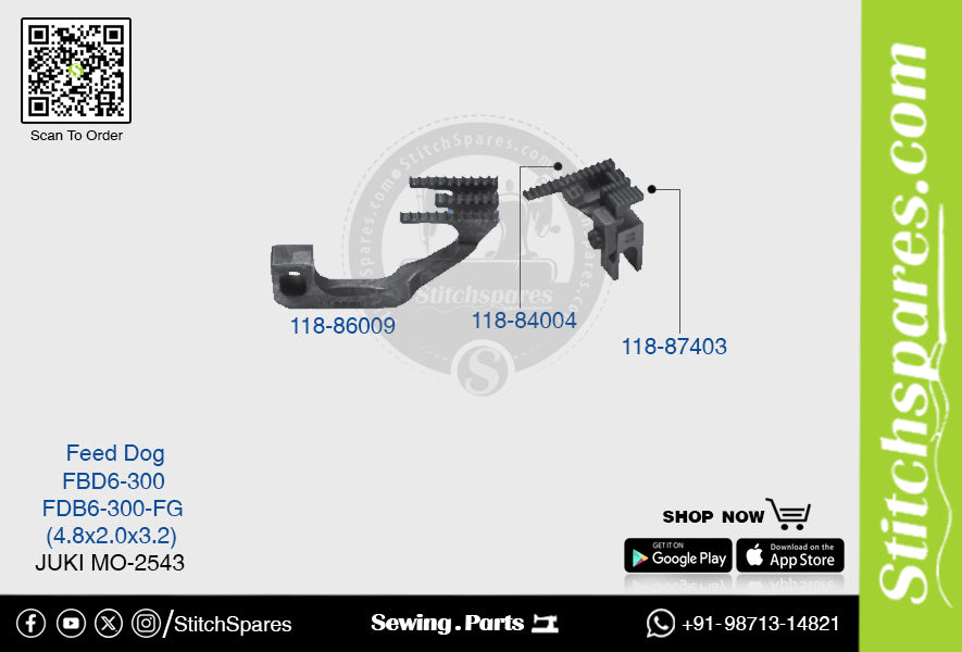 Strong-H 118-86009 Feed Dog Juki Mo-2543-Fbd6-300-Fg (4.8×2.0×3.2) Repuesto para máquina de coser