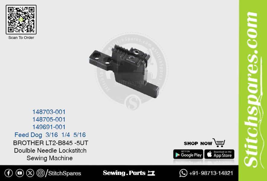 Strong-H 148705-001 1/4 Feed Dog Brother LT2-B845 -5-UT Repuesto para máquina de coser de pespunte de doble aguja