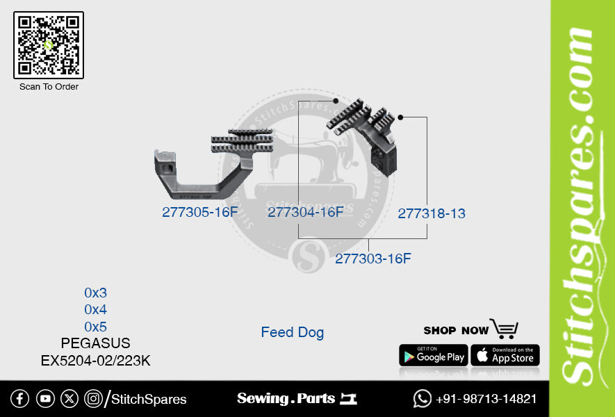 STRONG H 277305 -16F Feed Dog PEGASUS EX5204 02 223K (0×3) Repuesto para máquina de coser