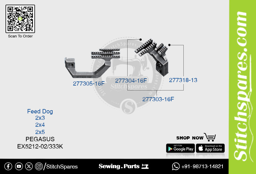 STRONG H 277305 16F Feed Dog PEGASUS EX5212 02 333K (2×5) Repuesto para máquina de coser