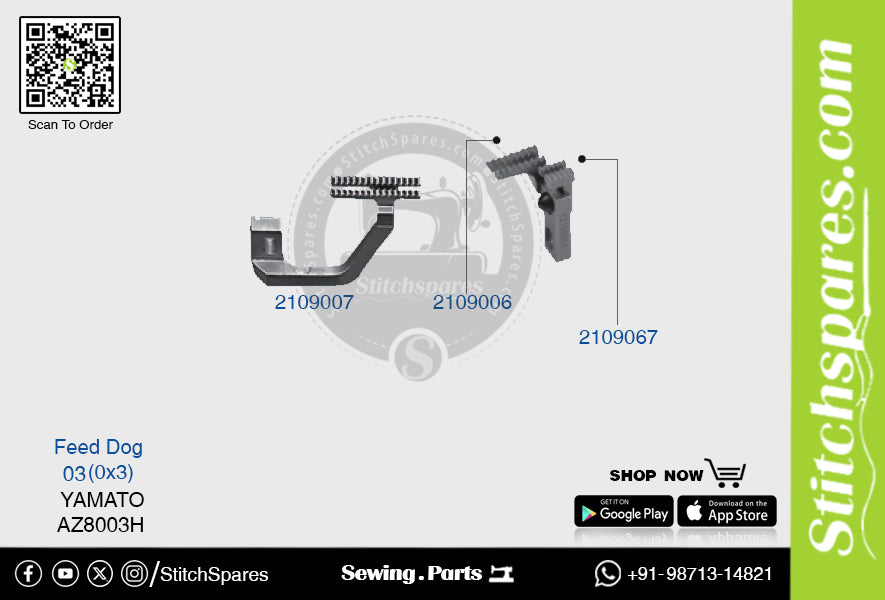 Strong-H 2109007 03(0×3)mm Diente de alimentación Yamato AZ8003H Repuesto para máquina de coser overlock