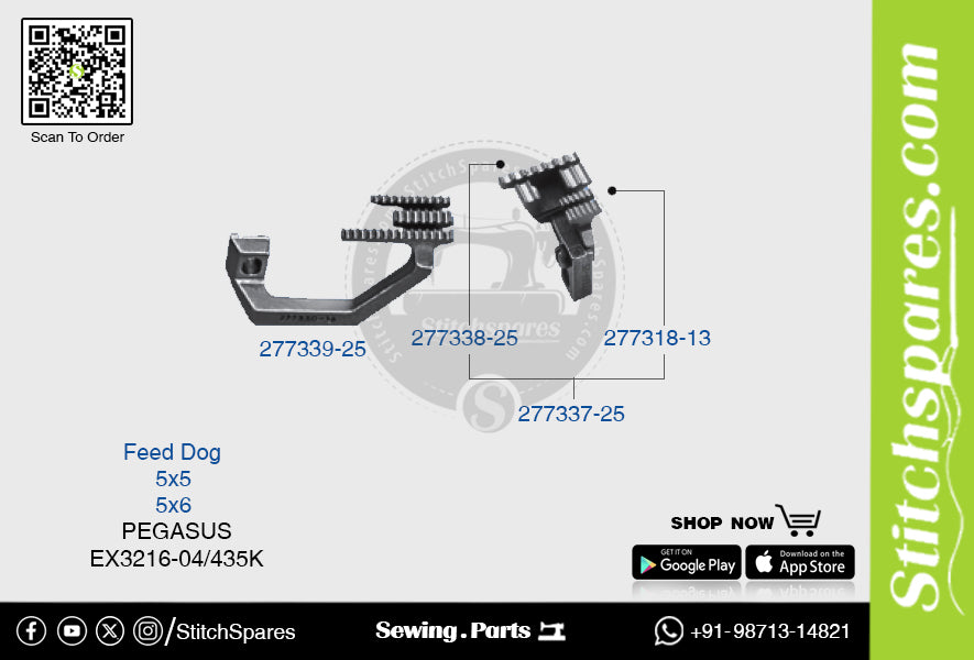 STRONG H 277339 25 Feed Dog PEGASUS EX3216 04 435K (5×5) Repuesto para máquina de coser