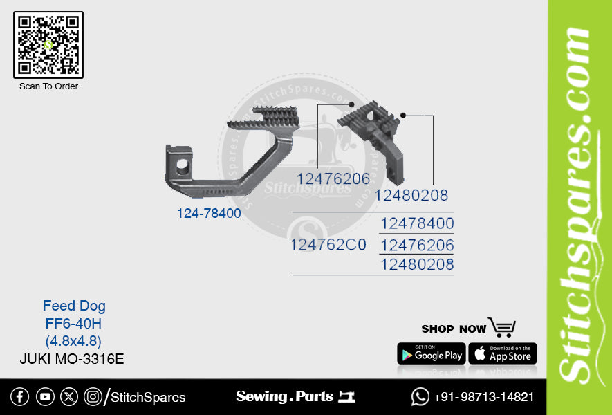 स्ट्रॉन्ग-एच 124-78400 फीड डॉग जूकी मो-3316e-Ff6-40h (4.8×4.8) सिलाई मशीन स्पेयर पार्ट