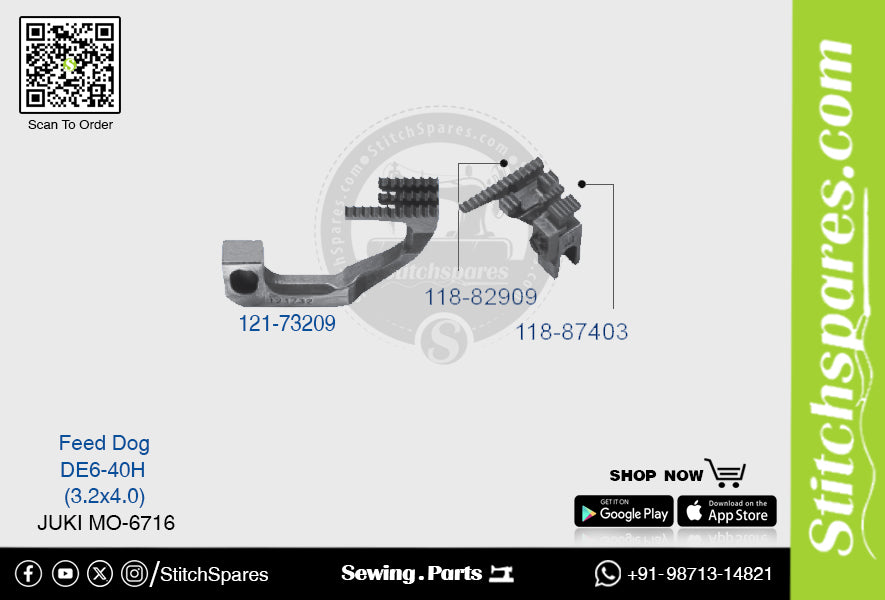 Strong-H 121-73209 Feed Dog Juki Mo-6716-De6-40h (3.2×4.0) Repuesto para máquina de coser