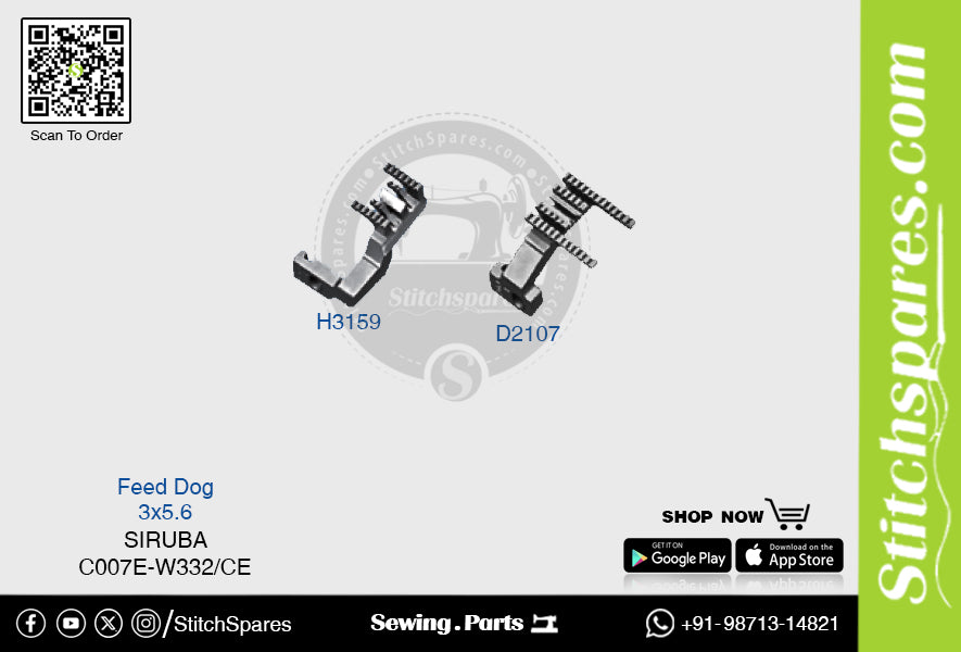 D2107 Feed Dog Siruba C007e-W332-Ce (3×5.6) Repuesto para máquina de coser