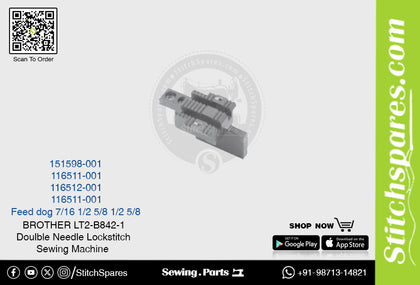 Strong-H 116512-001 5/8 Feed Dog Brother LT2-B842 -3 Double Needle Lockstitch Sewing Machine Spare Part