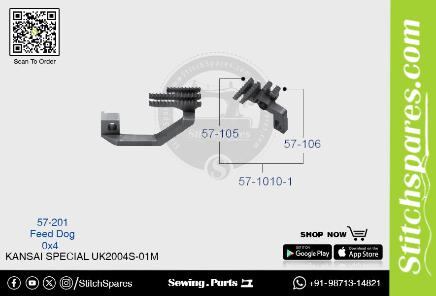 Strong-H 57-1010-1 Feed Dog Kansai Special Uk2004s-01m (0×4) Repuesto para máquina de coser