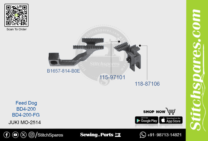 Strong H B1657-814-B0E / 115-97101 / 118-87106 Feed Dog Juki MO-2514 BD4-200 BD4-200-FG Repuesto para máquina de coser con pespunte de doble aguja
