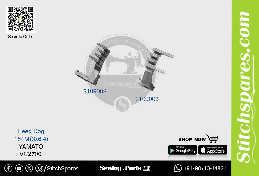 3109002 FEED DOG YAMATO VC-2700-164M (3×6.4) REPUESTO PARA MÁQUINA DE COSER