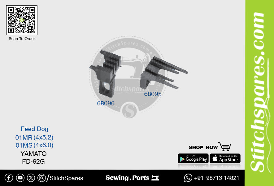 Strong-H 68096/68095 01MR(4×5.2)mm Diente de alimentación Yamato FD-62G Flatlock (Interlock) Repuesto para máquina de coser