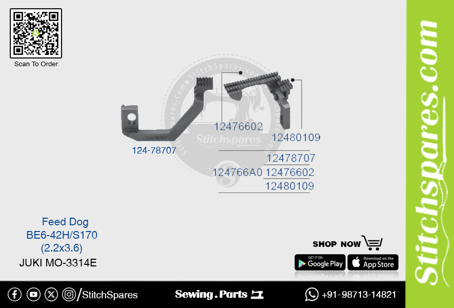 Strong-H 124-78707 Feed Dog Juki Mo-3314e-Be6-42h-S170 (2.2×3.6) Repuesto para máquina de coser