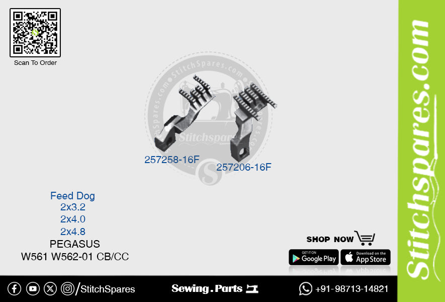 STRONG H 257206-16F Feed Dog PEGASUS W561 W562-01 CB-CC (2×4.0) Repuesto para máquina de coser