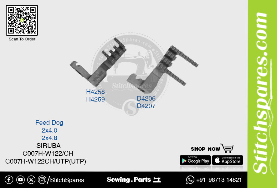 D4206 Feed Dog Siruba C007h-W122-Ch (2×4.0) Repuesto para máquina de coser
