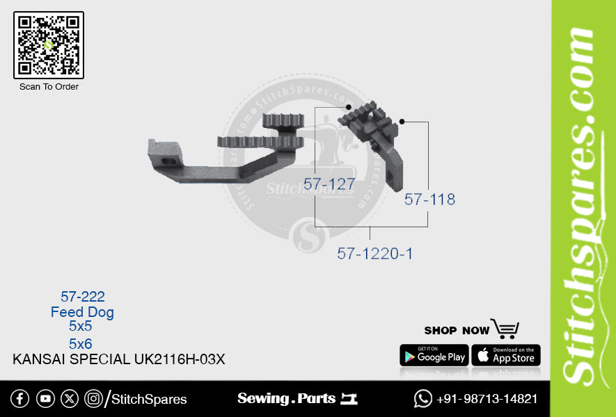 Strong-H 57-222 Feed Dog Kansai Special Uk-2116h-03x (5×5) Repuesto para máquina de coser