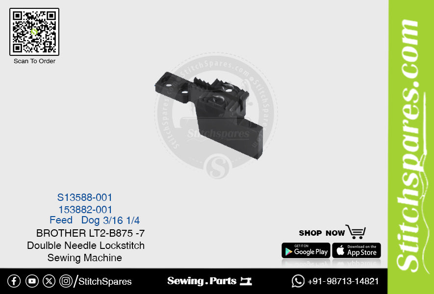 Strong-H 153882-001 1/4 Feed Dog Brother LT2-B875 -7 Repuesto para máquina de coser de pespunte de doble aguja