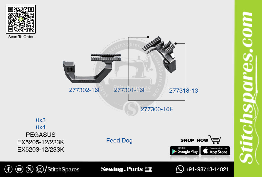 STRONG H 277302 -16F Feed Dog PEGASUS EX5205 12 233K (0×3) Repuesto para máquina de coser