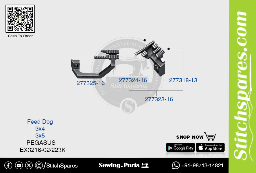 STRONG H 277324 16, 277318 13, 277323 16 Feed Dog PEGASUS EX3216 02 223K (3×5) Repuesto para máquina de coser