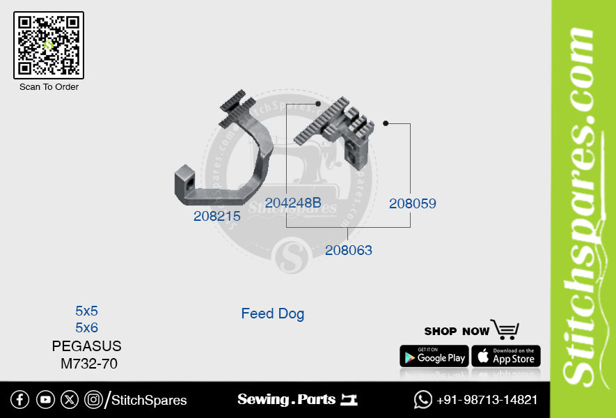 STRONG-H 208215 Feed Dog PEGASUS M732-70 (5×5) Repuesto para máquina de coser