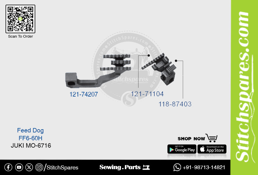 Strong H 121-74207 / 121-71104 / 118-87403 Feed Dog Juki MO-6716 FF6-60H Repuesto para máquina de coser de pespunte de doble aguja