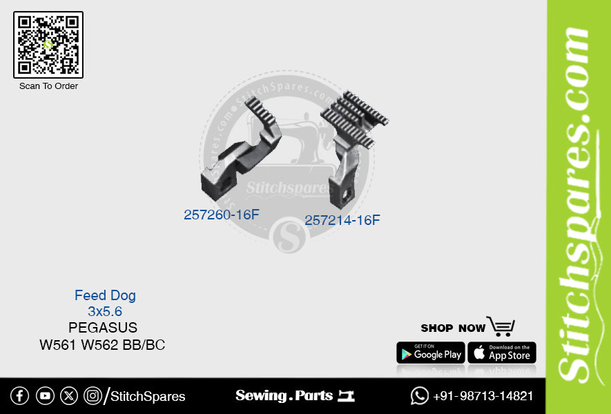 STRONG H 257260-16F Feed Dog PEGASUS W561 W562-02 BB-BC (2×3.2) Repuesto para máquina de coser