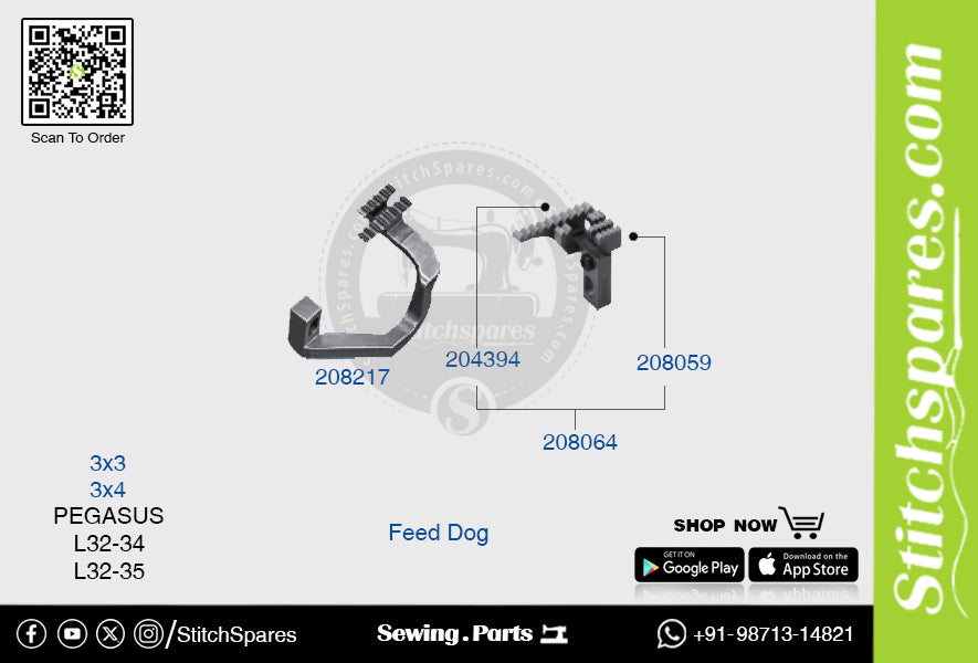 STRONG-H 208217 Feed-Dog PEGASUS L32-35 (3×4) Repuesto para máquina de coser