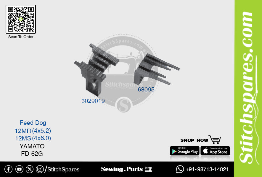 Strong-H 3029019/68095 12MR(4×5.2)mm Diente de alimentación Yamato FD-62G Flatlock (Interlock) Repuesto para máquina de coser