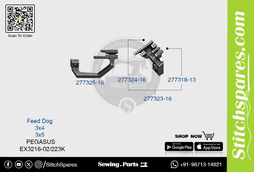 STRONG H 277325 16 Feed Dog PEGASUS EX3216 02 223K (3×4) Repuesto para máquina de coser