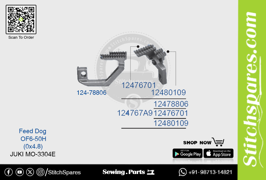 Strong-H 124-78806 Feed Dog Juki Mo-3304e-Of6-50h (0×4.8) Repuesto para máquina de coser