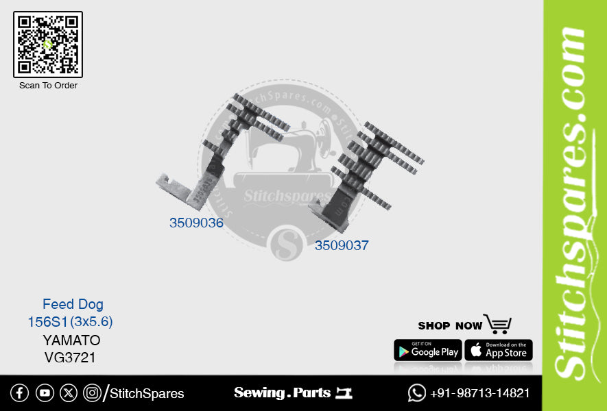 Strong-H 3509036/3509037 156S1(3×5.6)mm Diente de alimentación Yamato VG3721 Flatlock (Interlock) Repuesto para máquina de coser