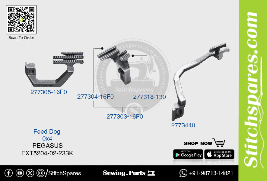 STRONG H 2773440 Feed Dog PEGASUS EXT5204 02 233K (0×4) Repuesto para máquina de coser