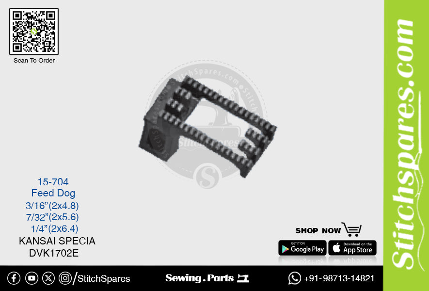 Strong H 15-704 Feed Dog Kansai Special DVK1702E 1/4 · 2?6.4) mm Repuesto para máquina de coser de pespunte de doble aguja