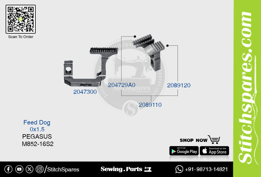 STRONG-H 2047300 Feed Dog PEGASUS M852-16S2 (0×1.5) Repuesto para máquina de coser