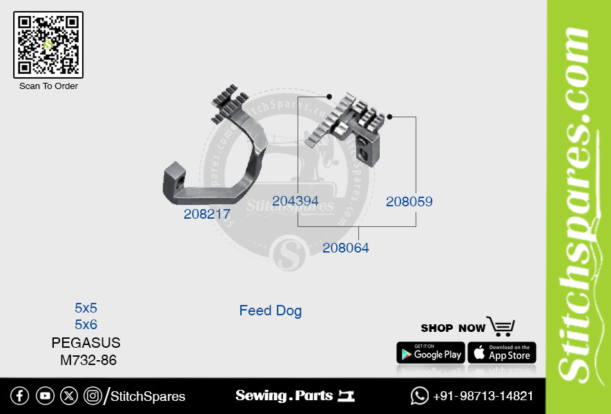 STRONG-H 208217 Feed Dog PEGASUS M732-86 (5×6) Repuesto para máquina de coser