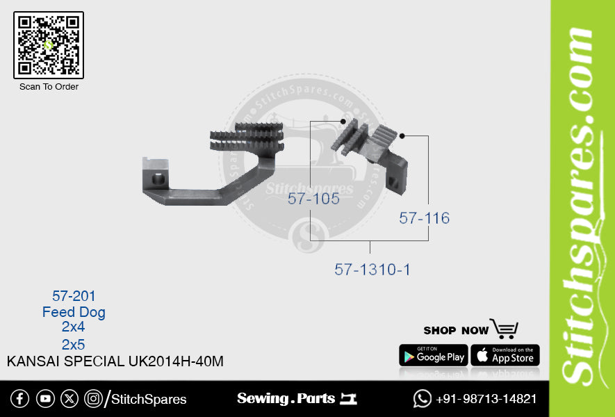 Strong-H 57-1310-1 Feed Dog Kansai Special Uk2014h-40m (2×5) Repuesto para máquina de coser