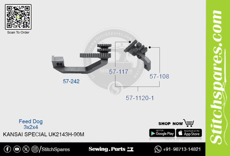 Strong-H 57-242 Feed Dog Kansai Special Uk-2143h-90m (3×2×4) Repuesto para máquina de coser