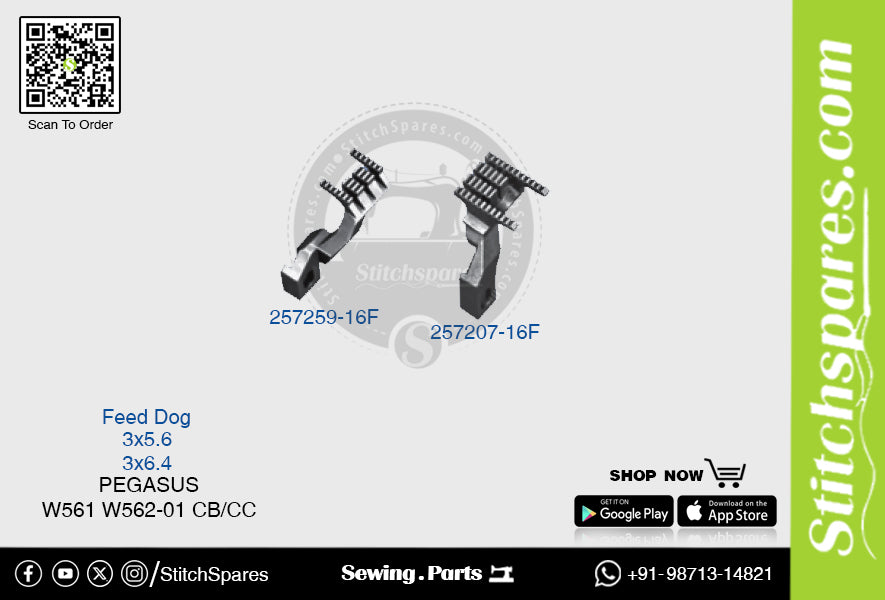 STRONG H 257259-16F Feed Dog PEGASUS W561 W562-01 CB-CC (3×6.4) Repuesto para máquina de coser
