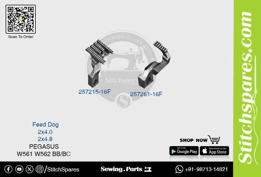 STRONG H 257215-16F Feed Dog PEGASUS W561 W562-02 BB-BC (2×4.8) Repuesto para máquina de coser