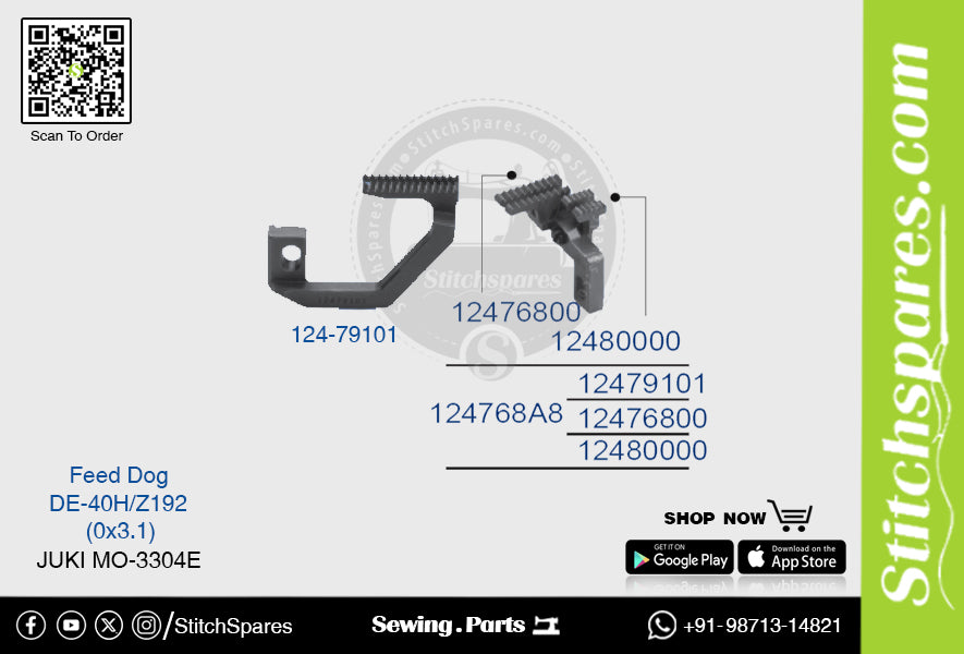 Strong-H 124-79101 Feed Dog Juki Mo-3304e-De-40h-Z192 (0×3.1) Repuesto para máquina de coser
