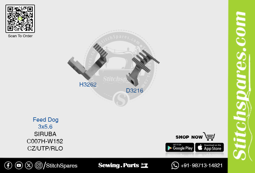 D3216 Feed Dog Siruba C007h-W152 (3×5.6) Pieza de repuesto para máquina de coser