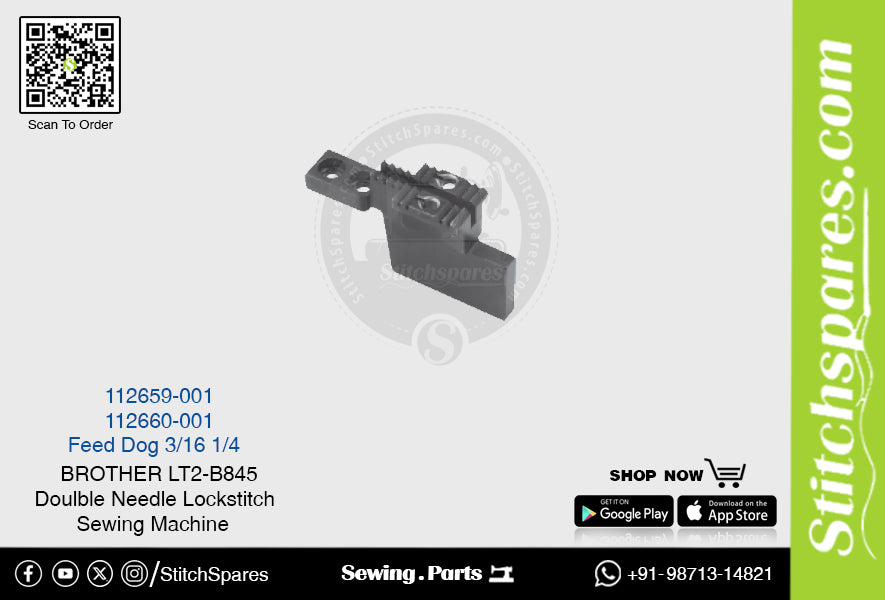 Strong-H 112660-001 1/4 Feed Dog Brother LT2-B845 -3/-5 Repuesto para máquina de coser de pespunte de doble aguja