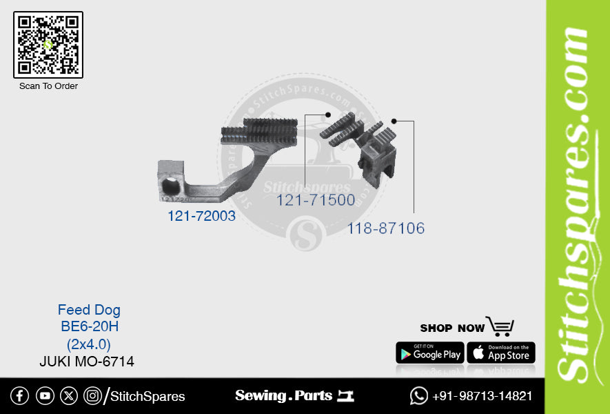 Strong-H 121-71500, 118-87106 Feed Dog Juki Mo-6714-Be6-20h (2×4.0) Repuesto para máquina de coser