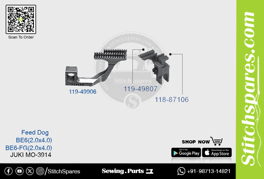 Strong-H 119-49807, 118-87106 Feed Dog Juki Mo-3914-Be6 (2.0×4.0) Repuesto para máquina de coser