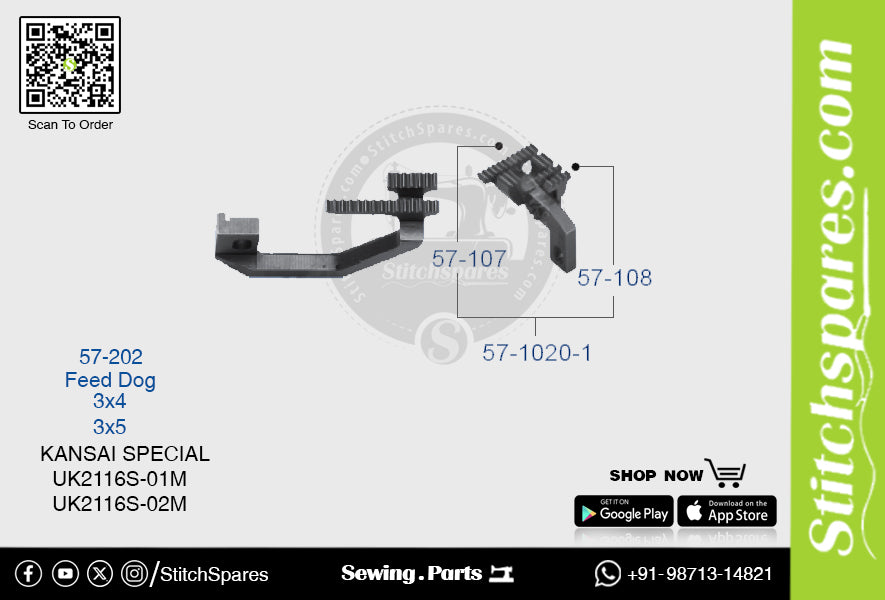 Strong-H 57-202 Feed Dog Kansai Special Uk2116s-02m (3×5) Repuesto para máquina de coser