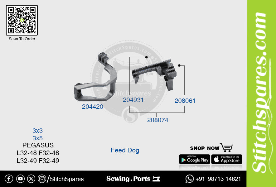 STRONG-H 204420 Feed-Dog PEGASUS L32-49-F32-49 (3×5) Repuesto para máquina de coser