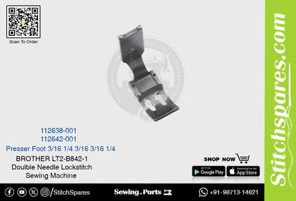 Strong-H 112638-001 3/16 Presser Foot Brother LT2-B842 -5 Double Needle Lockstitch Sewing Machine Spare Part