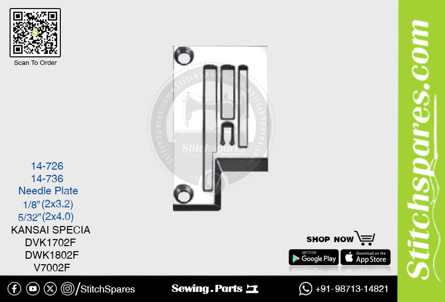Fuerte H 14-736 5/32 · 2?4.0) mm Placa de aguja Kansai Special DWK1802F V7002F Pieza de repuesto para máquina de coser de pespunte de doble aguja