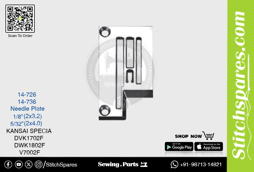 Starke H 14-726 1/8·2?3.2)mm Nadelplatte Kansai Special DVK1702F Doppelnadel-Doppelsteppstich-Nähmaschine Ersatzteil
