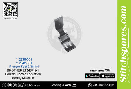 Strong-H 112642-001 1/4 Presser Foot Brother LT2-B842 -1 Double Needle Lockstitch Sewing Machine Spare Part