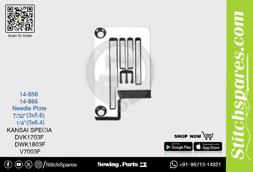 Fuerte H 14-866 1/4 · 3?6.4) mm Placa de aguja Kansai Special DWK1803F V7003F Pieza de repuesto para máquina de coser de pespunte de doble aguja