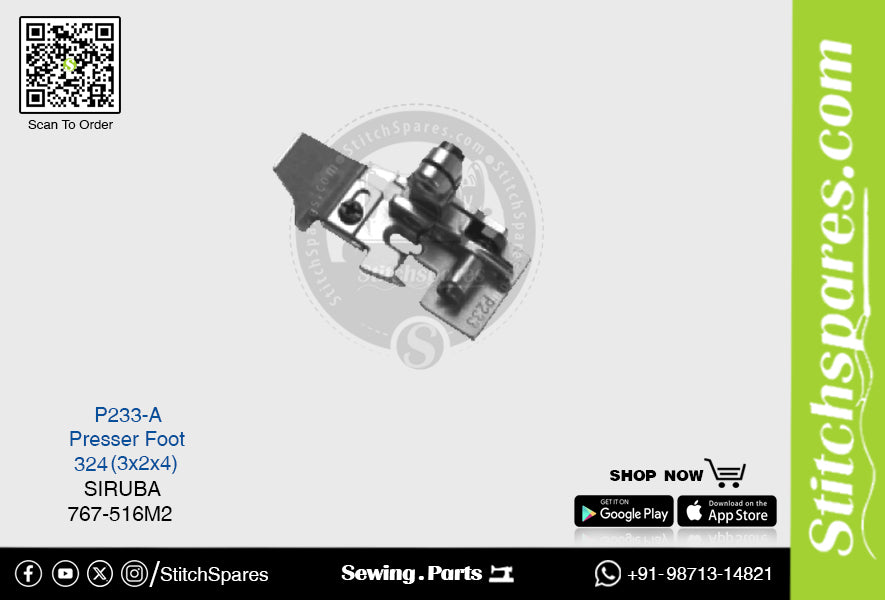 P233-A Prensatelas Siruba 767-516m2-324 (3×2×4) Pieza de repuesto para máquina de coser